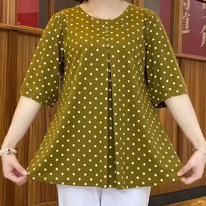 【Limitowana wyprzedaż】【L-5XL】Damski top z kołnierzykiem w groszki