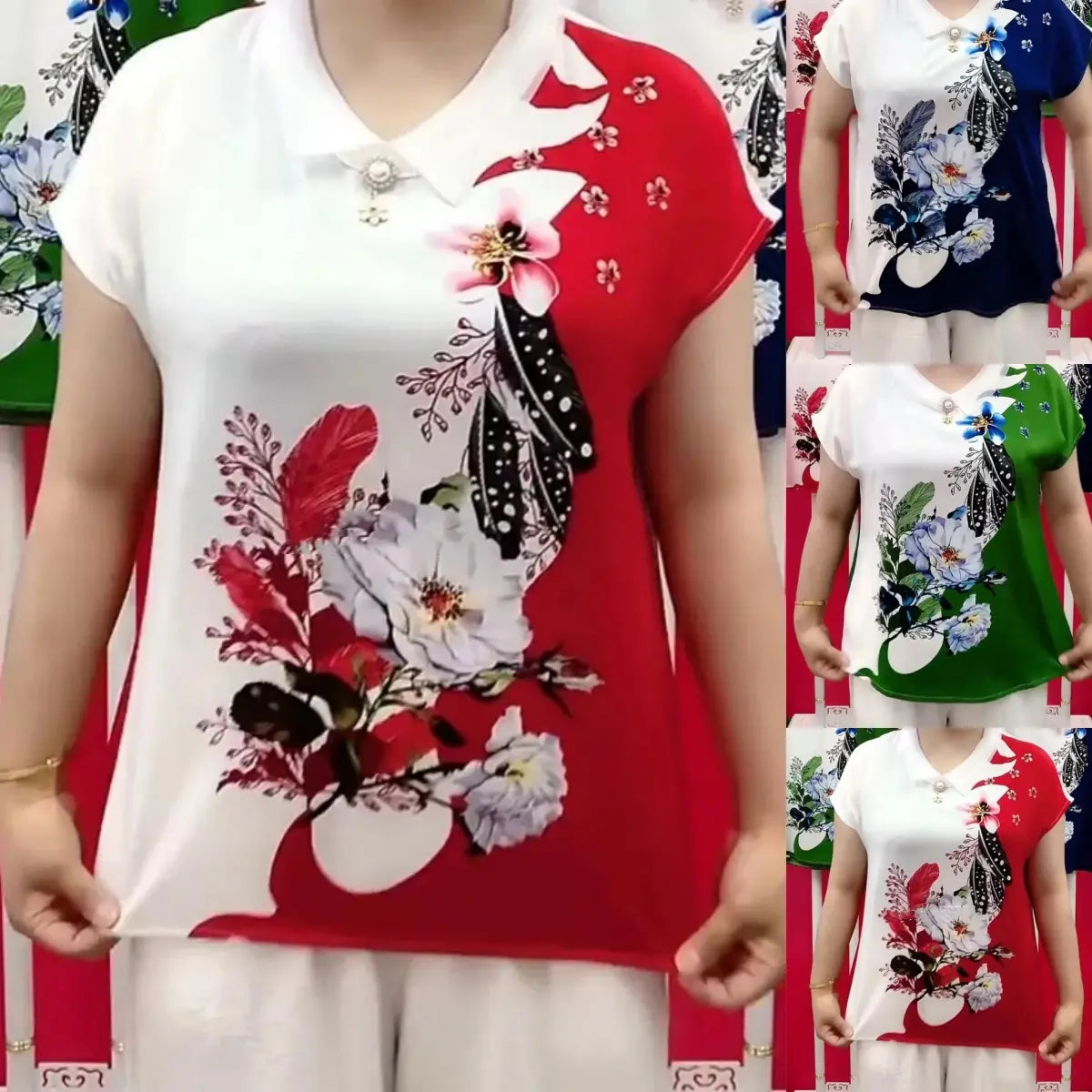 【Kup 1, otrzymaj 1 gratis】【M-4XL】Damska koszula z haftowanymi kwiatami z szyfonu 2024 Nowa moda