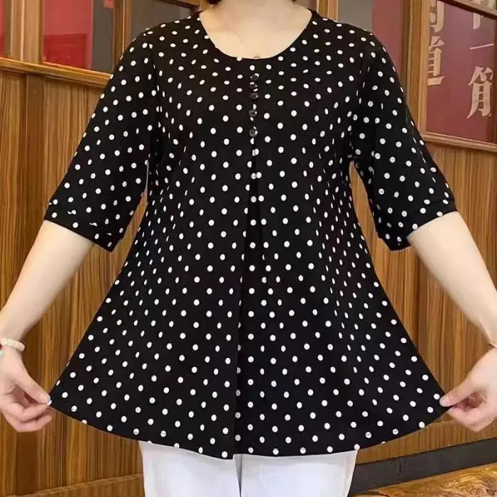 【Limitowana wyprzedaż】【L-5XL】Damski top z kołnierzykiem w groszki