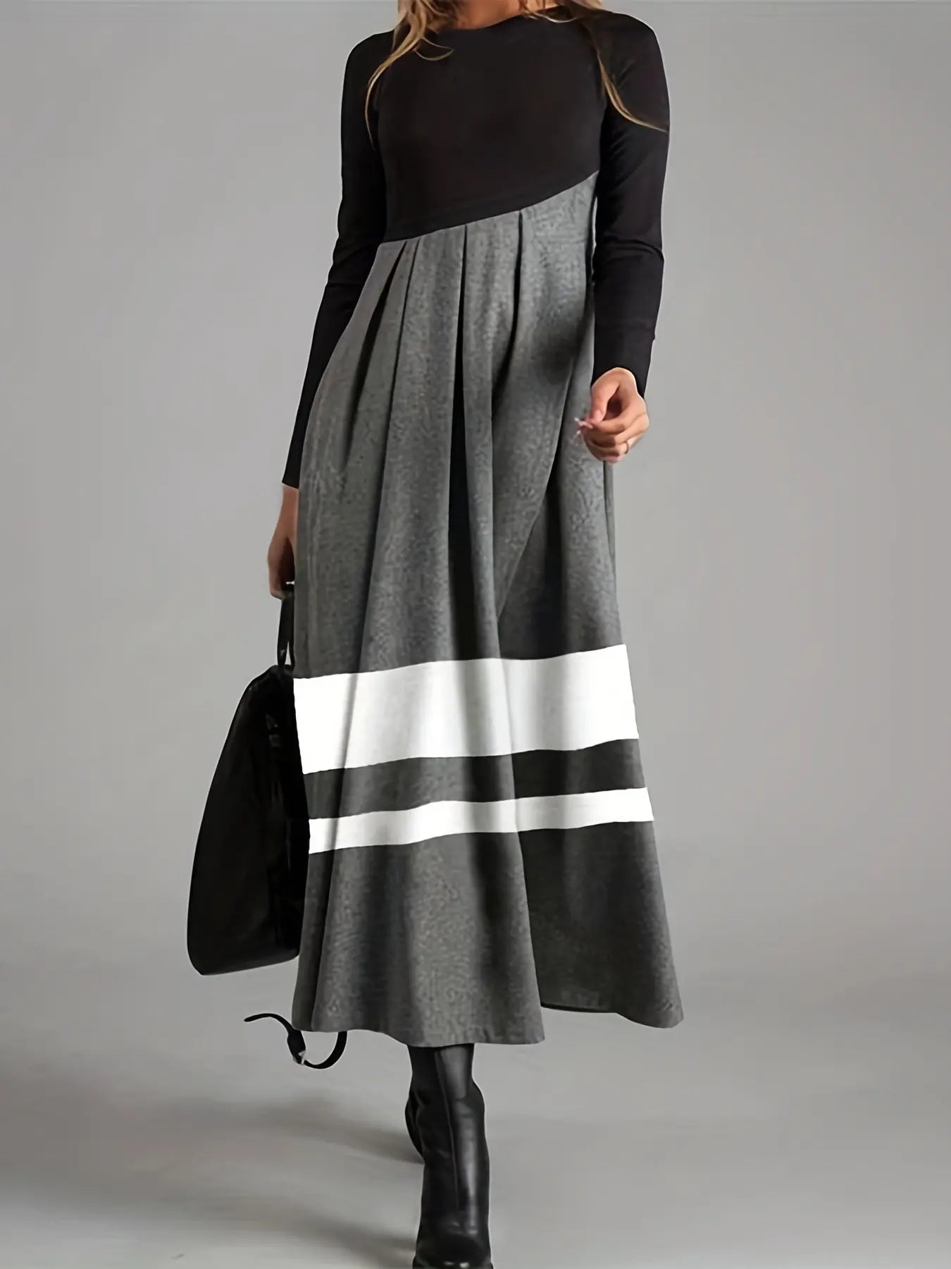【S-2XL】2023 Nowy styl Splice Printed Round Neck Dress