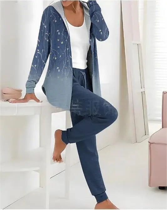 👕👖【S-3XL Długie rękawy + Długie spodnie】Swobodny, jesienno-zimowy, dwuczęściowy zestaw z nadrukiem dla kobiet 
