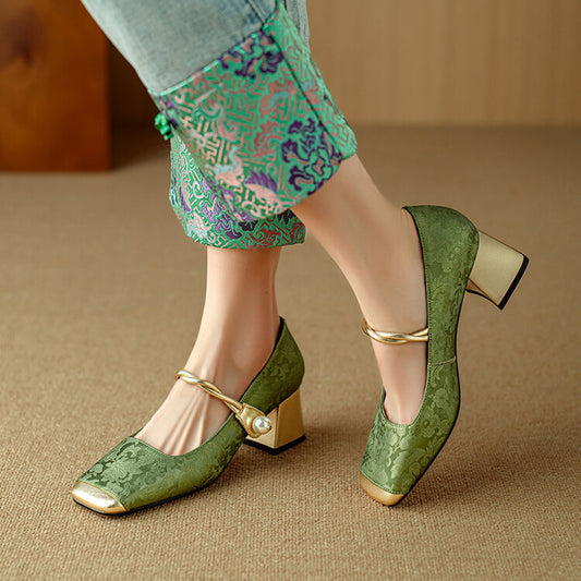 【50% ZNIŻKI】【35-40】✨Nowe modne skórzane buty typu Mary Jane w stylu retro z haftowanymi kwiatami👡 