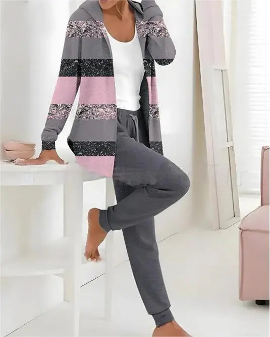 👕👖【S-3XL Długie rękawy + Długie spodnie】Swobodny, jesienno-zimowy, dwuczęściowy zestaw z nadrukiem dla kobiet 