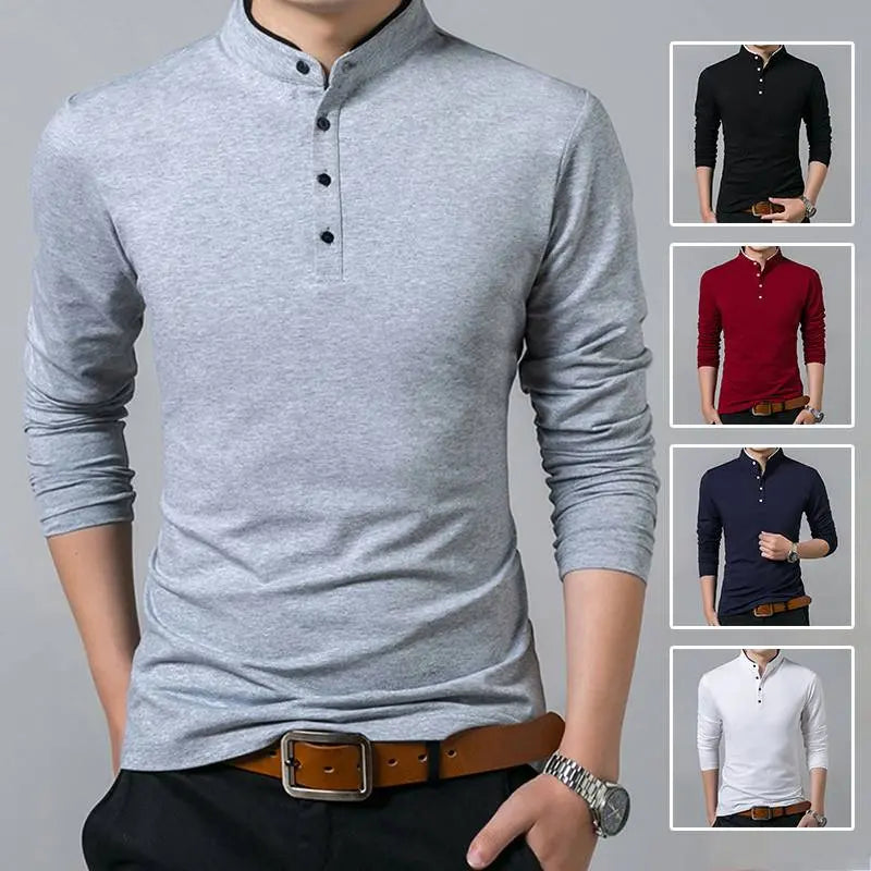 【M-4XL】Męska koszula z długim rękawem i stójką z bawełny 