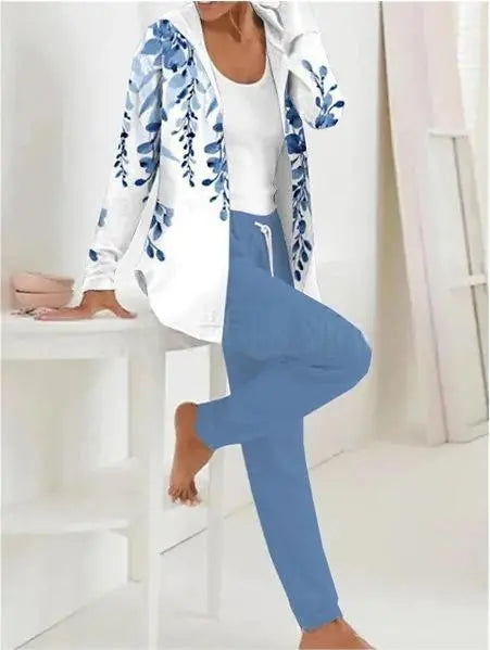 👕👖【S-3XL Długie rękawy + Długie spodnie】Swobodny, jesienno-zimowy, dwuczęściowy zestaw z nadrukiem dla kobiet 
