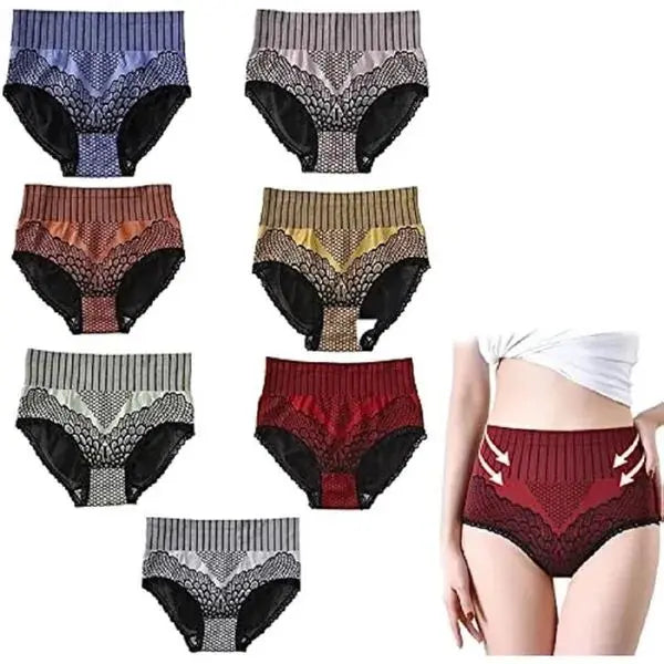 【6 sztuk】Damskie majtki modelujące brzuch z wysokim stanem 