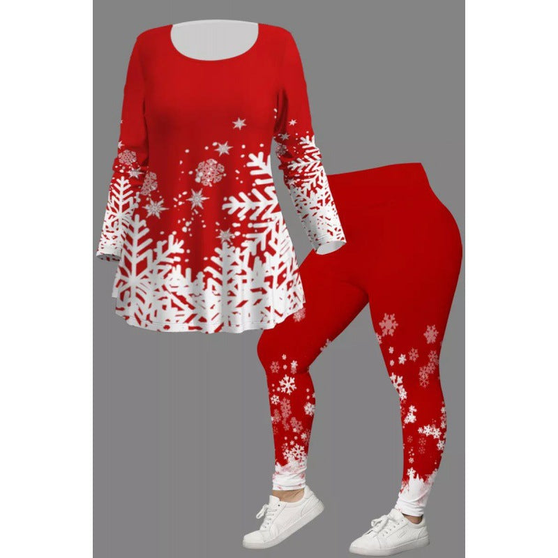 [L-5XL]Bożonarodzeniowy kreatywny 3D cyfrowy druk swobodny luźny okrągły dekolt damski garnitur