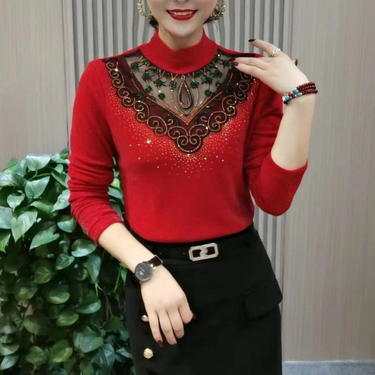 Zimowa pluszowa polarowa koszula 2023 Hollow Lace T-shirt 