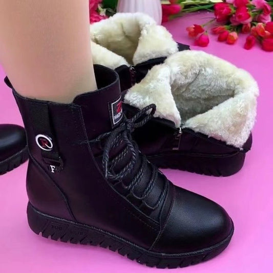 💥【35-40】2023 nowe zimowe buty ze skóry kaszmirowej, pogrubiająca wodoodporna bawełna 